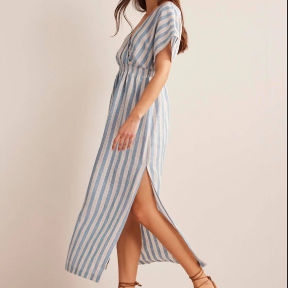 Boden Dresses & Skirts - Boden Women’s Linen Kaftan Dress in Porcelain Blue Lurex Stipe